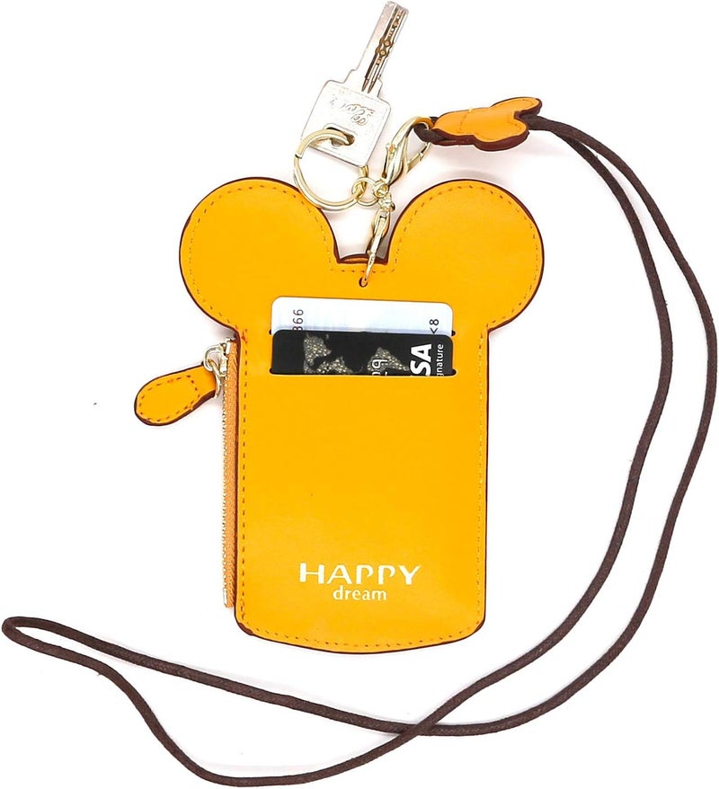 QiMing Mouse Ears Card Holder,PU Lovely Lanyard Family Toys for Girl Woman - Image 2